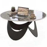 HOMCOM Coffee Table Sintered Stone Top Adjustable Foot Pads Modern Centre Table for Living Room Brown and Black(m-11)