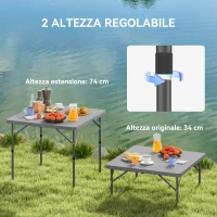 Outsunny Tavolo da Campeggio Pieghevole e Regolabile su 2 Altezze, in HDPE e Metallo, 86x86x74 cm, Grigio Scuro(m-6)