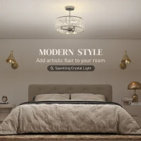 HOMCOM Crystal Ceiling Light Fixture Set of 2, Semi Flush Mount Modern Chandelier for Living Room, Bedroom and Hallway, 3-Lights with E14 Base, Silver Tone(m-4)