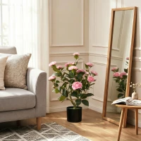 HOMCOM 65cm Artificial Camellia Flower Plant in Pot with 116 Lush Leaves & Moss Effect, Pink(m-8)