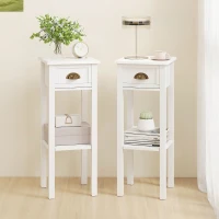 HOMCOM Juego de 2 Mesas Auxiliares Mesitas de Noche con Cajón y Estante de Almacenamiento para Dormitorio 30x30x75 cm Blanco(m-2)