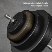 HOMCOM Set di Bilanciere e Dischi da 70 kg totali con 8 Pesi, Bilanciere Palestra Regolabile Antiscivolo in Acciaio, Plastica e Sabbia, Barra Ø25 mm, 170x40.5x40.5cm, Nero(m-4)