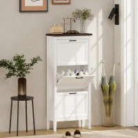 HOMCOM Shoe Cabinet with 3 Flip Drawers, Farmhouse Narrow Shoe Storage Cabinet with Adjustable Shelves, White(m-2)