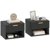 HOMCOM Floating Nightstands Set of 2, Modern Wall Mounted Bedside Tables, Black(m-10)