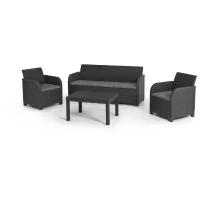 Salon de jardin - en résine imitation rotin tressé - Allibert by KETER - 5 personnes - SanRemo - Gris graphite(m-1)