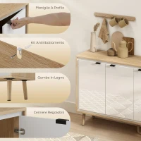 HOMCOM Credenza Moderna a 3 Ante con Ripiano Regolabile, 107x35x77 cm, Bianco Lucido e Rovere(m-6)