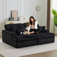 Doppelter Chaiselongue-Sessel für den Innenbereich, übergroße gepolsterte Cloud-Schlafcouch, luxuriöses Schlafsofa mit tiefem Sitz, geteiltes Chaiselongue-Sofa, Lesesessel aus Cord für das Wohnzimmer, kein Zusammenbau erforderlich, schwarz(m-7)