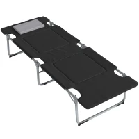 Outsunny Lit de camping pliable lit de camp pour adultes portable avec oreiller amovible rembourrage mousse 183 x 66 x 33 cm noir(m-1)