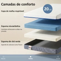 HOMCOM Colchão 190x140 cm Espessura 20 cm Colchão Viscoelástico com Chá Verde Firmeza Média Cama Refrescante com Espuma de Gel(m-6)