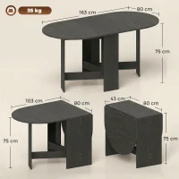 HOMCOM Mesa de Cozinha Dobrável com Alas Rebatíveis Mesa de Cozinha Dobrável de Forma Oval Estilo Moderno 163x80x75 cm Preto(m-3)