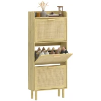 HOMCOM Mueble Zapatero con 3 Cajones Abatibles y Estante Abierto para12-18 Pares de Zapatos 65x24,5x153 cm Roble(m-11)