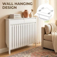 HOMCOM 93 x 119cm Rustic-Look Radiator Cover - White(m-6)