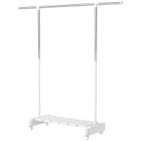 HOMCOM Stendibiancheria Estensibile con Ruote e Freno, Ripiano Porta Scarpe e Struttura in Acciaio Inox, Bianco(m-10)