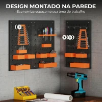 HOMCOM Organizador de Ferramentas de Parede de 33 Peças 120x60 cm com Ganchos Contentores e Prateleiras Preto e Laranja(m-6)