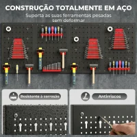 HOMCOM Organizador de Ferramentas de Parede com 38 Peças cada painel 60x40 cm com Ganchos e Suportes Preto e Vermelho(m-4)