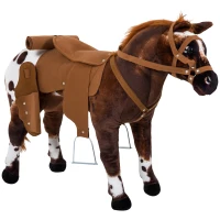 HOMCOM Cavallo a Dondolo per Bambini 2+ Anni con Nitrito, Sella e Staffe, in Peluche e Metallo, 85x28x60 cm, Marrone(m-10)