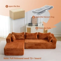 Kompressions-Sofagarnitur mit bequemer Chaiselongue, knochenloses L-förmiges Sofa mit tiefem Sitz, minimalistische modulare Sofas zum Schlafen für Wohnzimmer, Schlafzimmer, Apartment, Lounge, Cord, Braun(m-8)