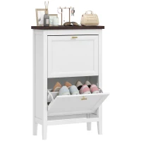 HOMCOM Shoe Cabinet with 2 Flip Drawers, Farmhouse Narrow Shoe Storage Cabinet with Adjustable Shelves, White(m-10)