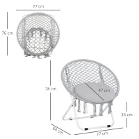 Outsunny Loveuse fauteuil rond de jardin fauteuil lune papasan pliable grand confort macramé coton polyester gris(m-3)
