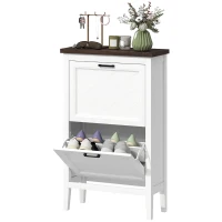 HOMCOM Shoe Cabinet with 2 Flip Drawers, Farmhouse Narrow Shoe Storage Cabinet with Adjustable Shelves, White(m-10)