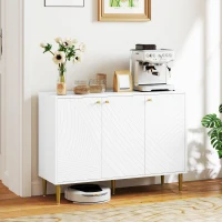 HOMCOM Buffet meuble de rangement avec 2 placard 3 portes étagères ajustables pieds dorés en acier 107 x 35 x 77 cm blanc(m-10)