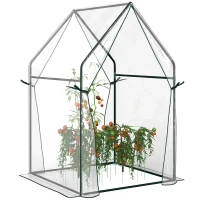 Outsunny Mini Greenhouse, Garden Tomato Growhouse with 2 Zipped Doors, Portable Indoor Outdoor Green House, 90 x 90 x 145cm, Clear(m-10)