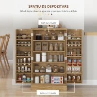 HOMCOM Bufet de bucătărie de depozitare cu 12 rafturi la uși rafturi reglabile 60 x 30 x 104 cm efect lemn natural(m-4)