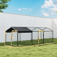 PawHut Pollaio per Galline da Esterno, 3x1x1m, in Acciaio Zincato con Tetto Impermeabile Anti-UV e Serratura(m-3)