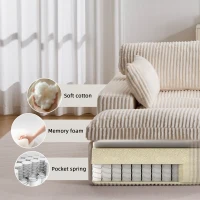 Doppelter Chaiselongue-Sessel für den Innenbereich, übergroße gepolsterte Cloud-Schlafcouch, luxuriöses Schlafsofa mit tiefem Sitz, Sofa-Chaiselongue mit Anbausofa, Lesesessel aus Cord für das Wohnzimmer, kein Zusammenbau erforderlich, weiß(m-6)