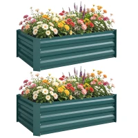 Outsunny Set of Two 100 x 60cm Steel Planter Boxes -Green(m-10)