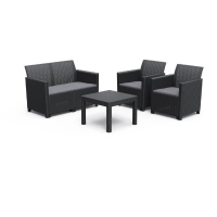Salon de jardin en résine imitation rotin tressé - Noir - Avec table basse - KETER - 4 personnes - MARIE