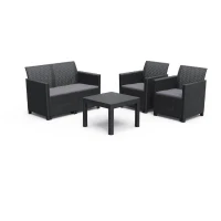 Salon de jardin en résine imitation rotin tressé - Noir - Avec table basse - KETER - 4 personnes - MARIE(m-1)