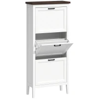 HOMCOM Shoe Cabinet with 3 Flip Drawers, Farmhouse Narrow Shoe Storage Cabinet with Adjustable Shelves, White(m-1)