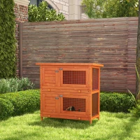 PawHut Clapier à lapin cage à lapin double niveau plateaux coulissants 4 portes verrouillables toit ouvrant 90L x 45l x 90H cm(m-2)