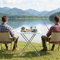 Outsunny Mesa Plegable Camping Portátil con Altura Ajustable en 5 Niveles Encimera de HDPE y Marco Metálico 75x50x73,5 cm Blanco(m-7)
