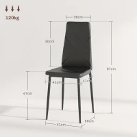 HOMCOM Set de 6 Sillas de Comedor Tapizadas de Cuero Sintético con Respaldo Alto y Patas de Acero 41x50x97 cm Negro(m-3)
