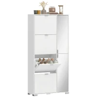 HOMCOM Scarpiera con Specchio, 4 Cassetti Ribalta, Scarpiera Ingresso, Bianco(m-11)