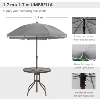 Outsunny 6 Piece Patio Dining Set with Umbrella, 4 Folding Dining Chairs & Round Tempered Glass Table for Garden, Backyard and Poolside, Grey(m-6)
