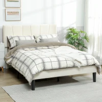 HOMCOM Cadre de lit double 140 x 190 cm lit 2 personnes tête de lit réglable sommier 150 x 198 x 101/106/111/116/121 cm crème(m-2)