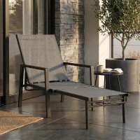 Outsunny Tumbona Plegable con Reposapiés Retráctil Respaldo Ajustable 5 Niveles Tela de Textilene Marco Acero Gris Oscuro(m-2)