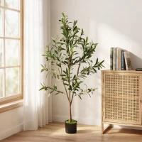 HOMCOM Decorative Artificial Plant, 120 cm Silk Olive Tree with 303 Leaves in Cement Pot, Fake Plant(m-2)