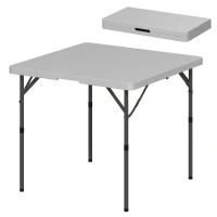 Outsunny Tavolo da Campeggio Pieghevole e Regolabile su 2 Altezze, in HDPE e Metallo, 86x86x74 cm, Grigio Scuro(m-10)