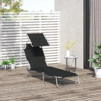 Outsunny Lettino Prendisole da Giardino Pieghevole e Regolabile con Tettuccio in Tessuto Nero, 187x58x50 cm(m-2)