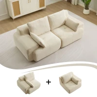 Modernes Sofa aus komprimiertem Memory-Schaumstoff, 2-Sitzer, große Sofagarnitur für das Wohnzimmer, haustierfreundliches modulares Sofagarnitur Cloud, Cordstoff, extra tiefes Sofa, kein Zusammenbau erforderlich, Beige(m-5)