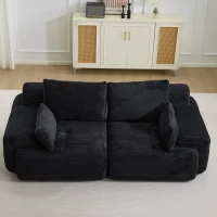 Modernes Memory-Schaum-Sofa, 2-Sitzer, große Sofagarnitur für das Wohnzimmer, haustierfreundliches, modulares Sofa, Cordstoff, extra tiefes Sofa, kein Zusammenbau erforderlich, Schwarz(m-2)