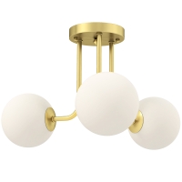 HOMCOM Plafonnier LED 25W, luminaire plafonnier 3 lumières avec douilles G9, abat-jour globe, 42 x 42 x 26,5 cm, doré