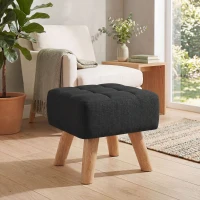 HOMCOM Linen-Look Square Padded Footstool - Black(m-7)
