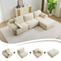 Modernes Sofa aus komprimiertem Memory-Schaumstoff, große Sofagarnitur für das Wohnzimmer, haustierfreundliches modulares Sofagarnitur Cloud, Cordstoff, kein Zusammenbau erforderlich, Beige(m-5)