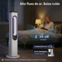HOMCOM Ventoinha de Torre sem Pás com Luzes LED Controlo Remoto 3 Velocidades 3 Modos Temporizador 15H Oscilação 50° Branco(m-6)