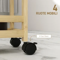 HOMCOM Carrello Portaoggetti per Bagno a 3 Livelli in Bambù, 55x20x75 cm, color Legno(m-5)